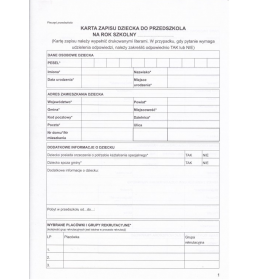 0853 Karta zapisu dziecka do przedszkola