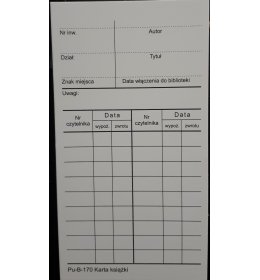 P01 Karta książki (100 szt) PUB 170
