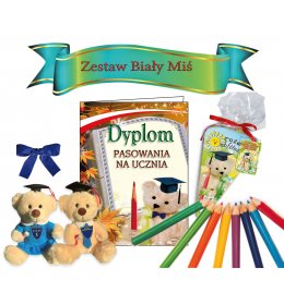 Zestaw pasowanie na ucznia (biały miś)