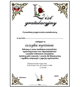 List gratulacyjny A143