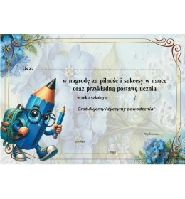 Dedykacja do nagród książkowych J237 z niebieską kredką z plecakiem