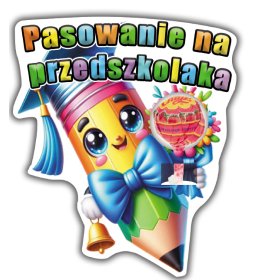 Kartonowe etui z lizakiem na pasowanie na przedszkolaka z wesołą kredką w birecie i dzwonkiem, wzór LZ11