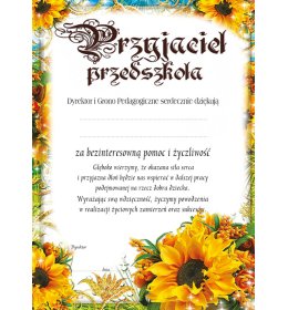 Dyplom przyjaciel przedszkola A1021