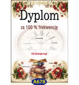 Dyplom za wzorową frekwencję A678