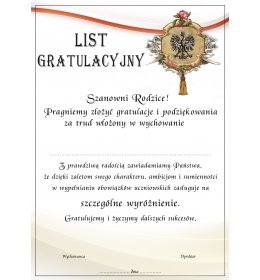 List gratulacyjny A540