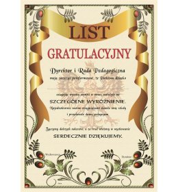 List gratulacyjny A935
